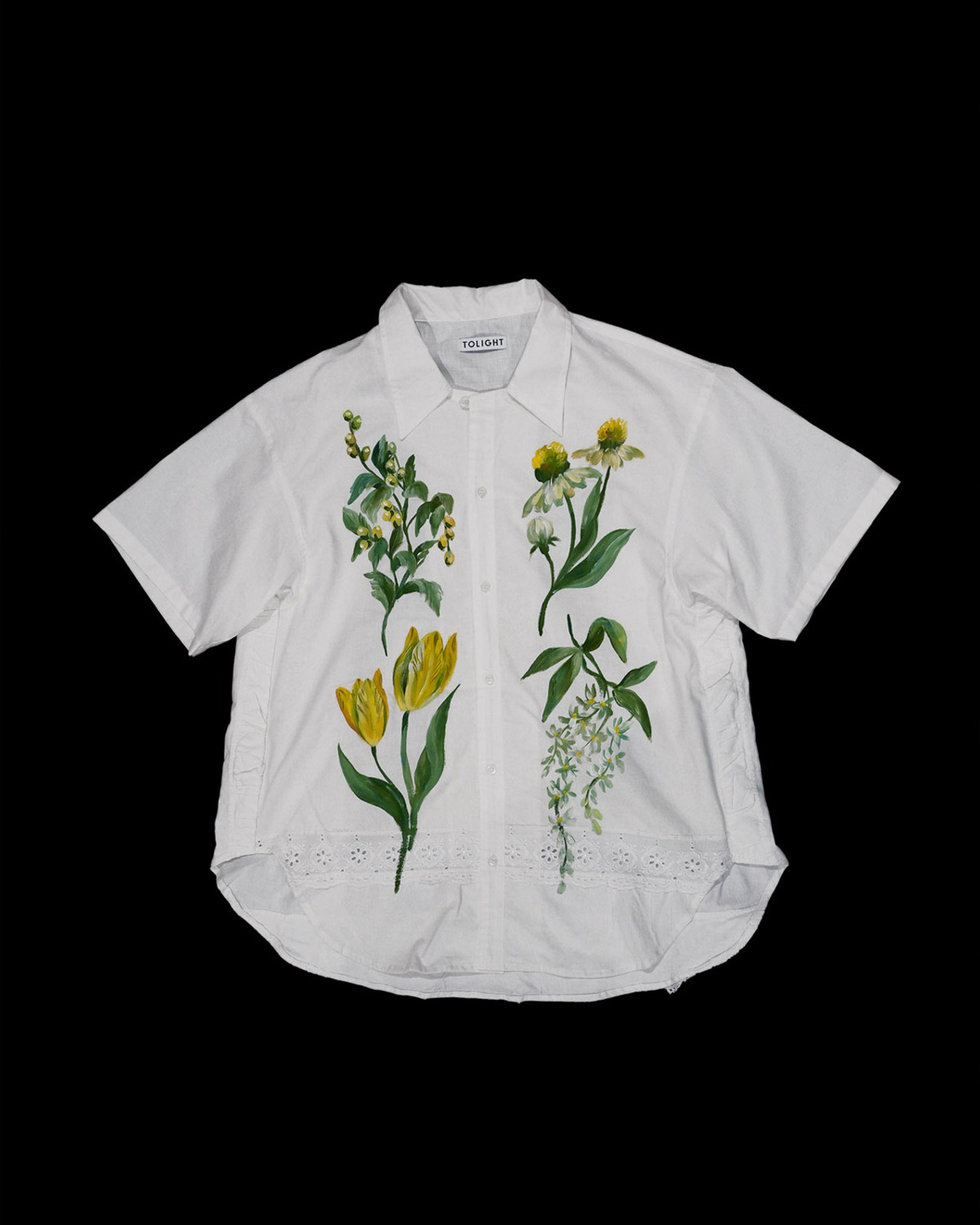 lace open collar shirt white yellow