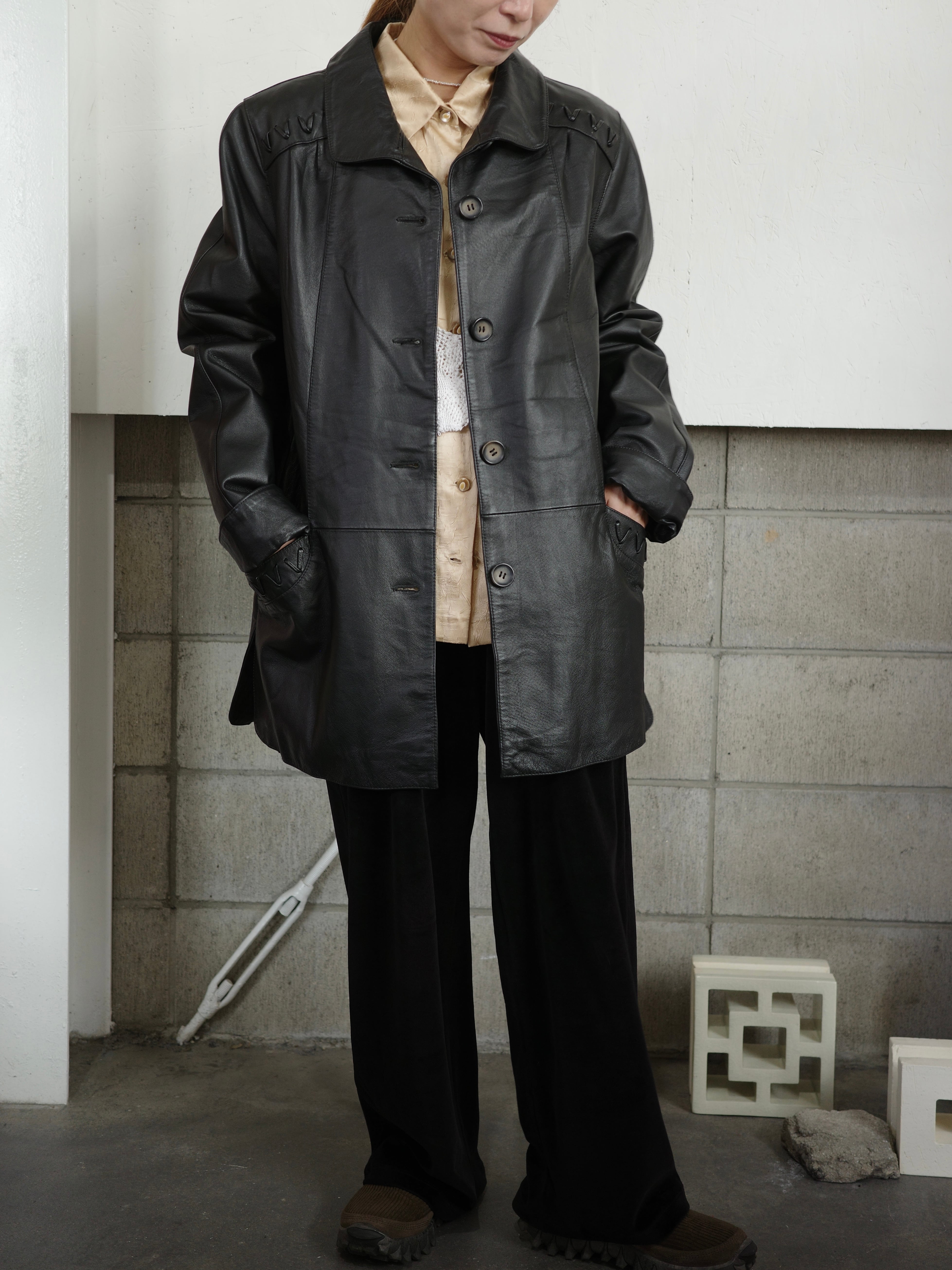 <vintage> lace up leather coat