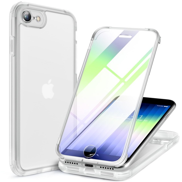 Miracase iPhone SE 用 ケース SE3 SE2 iPhone 8用 スマホケース 9H強化 両面ガラス バンパー フルカバー