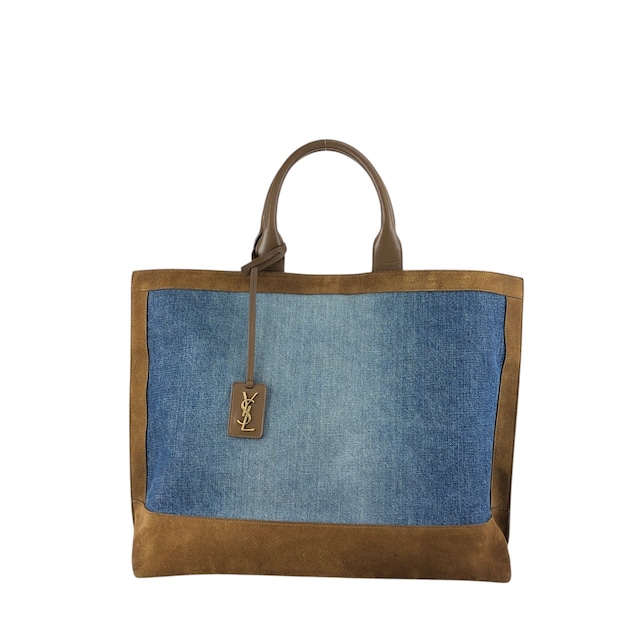 Yves Saint Laurent イヴ・サンローラン ハンドバッグ インディゴ×ブラウン YSL キャンバス×スウェード トートバッグ vintage ヴィンテージ オールド tgpnxk