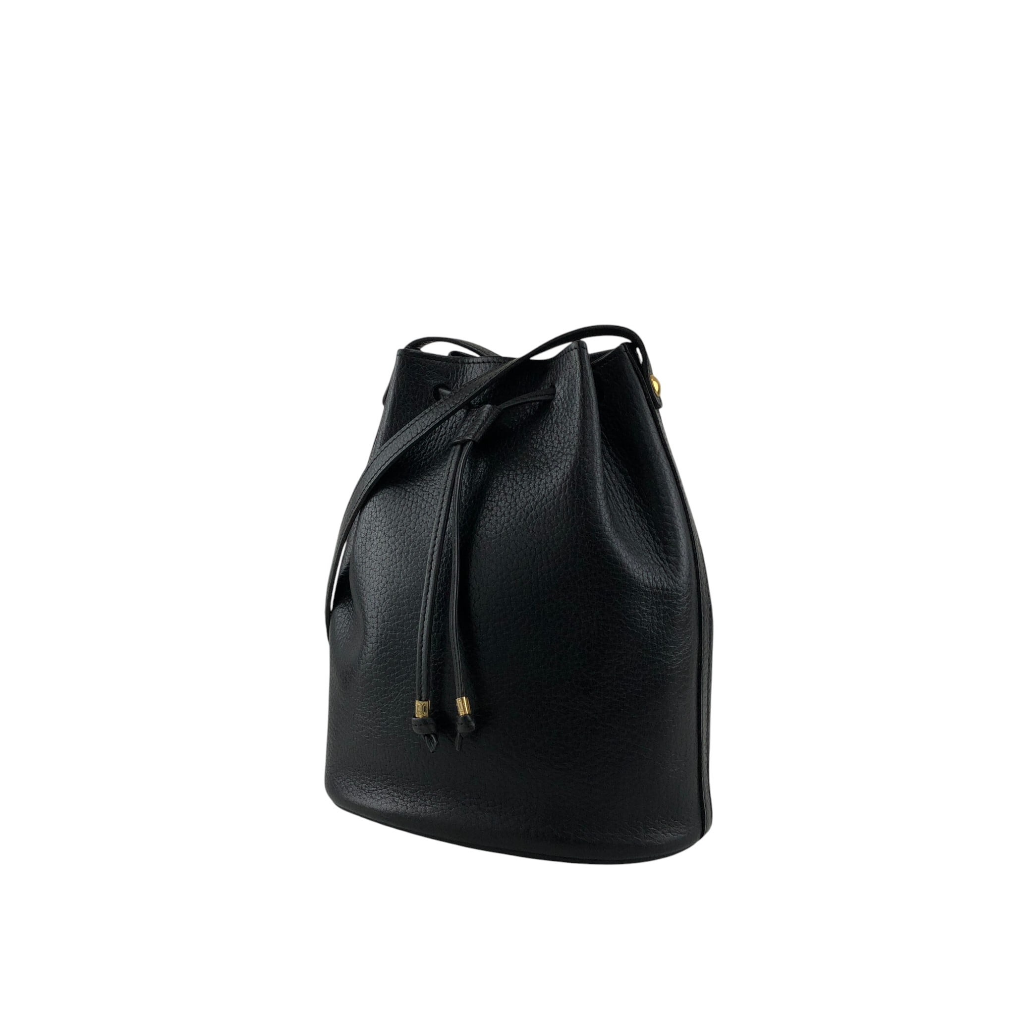 CELINE セリーヌ ショルダーバッグ ブラック レザー 巾着 vintage