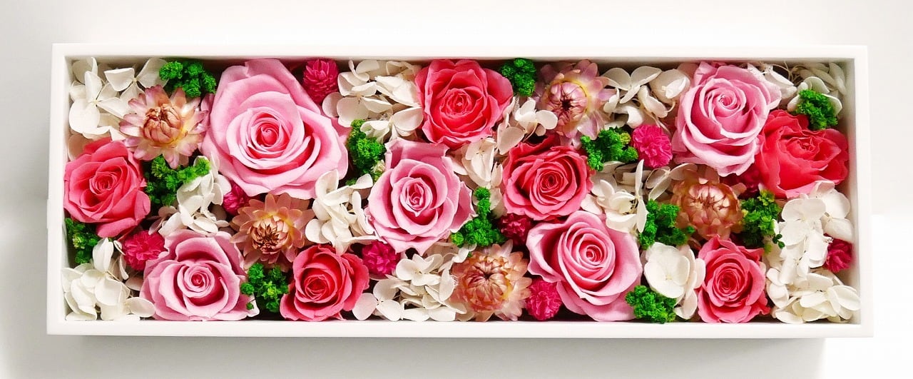 Framed preserved flower arrangement*Pink wide (フレーム入り