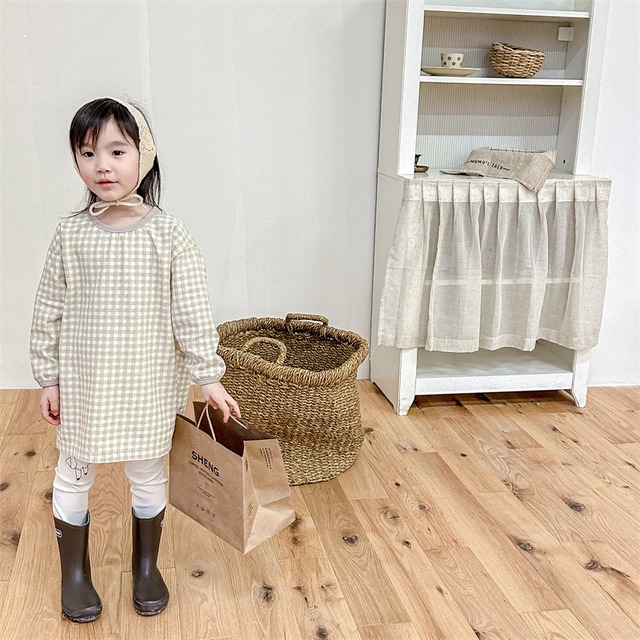 《取寄》 チェック柄ナチュラルチュニック （全２色） ADBB 韓国子供服 カットソー ワンピース