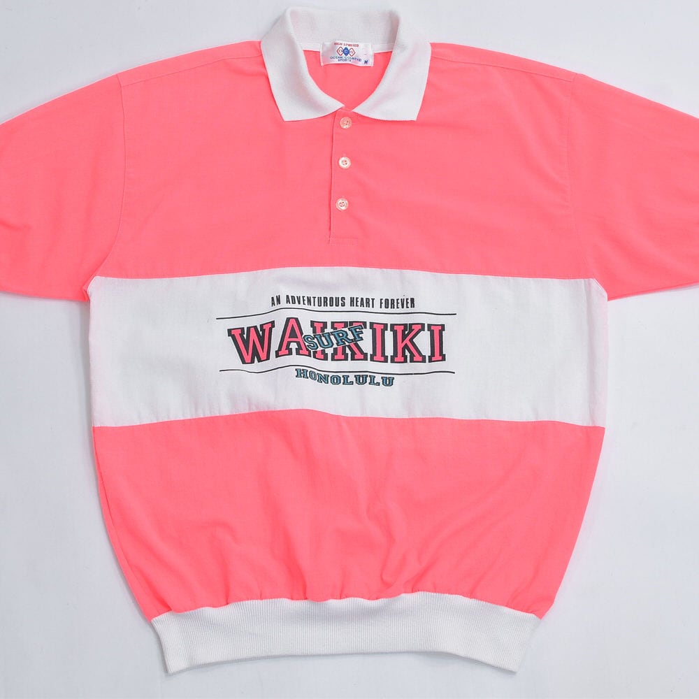 80～90s OCEAN COUNTY SPORTS ロゴプリント バイカラー ポロシャツ