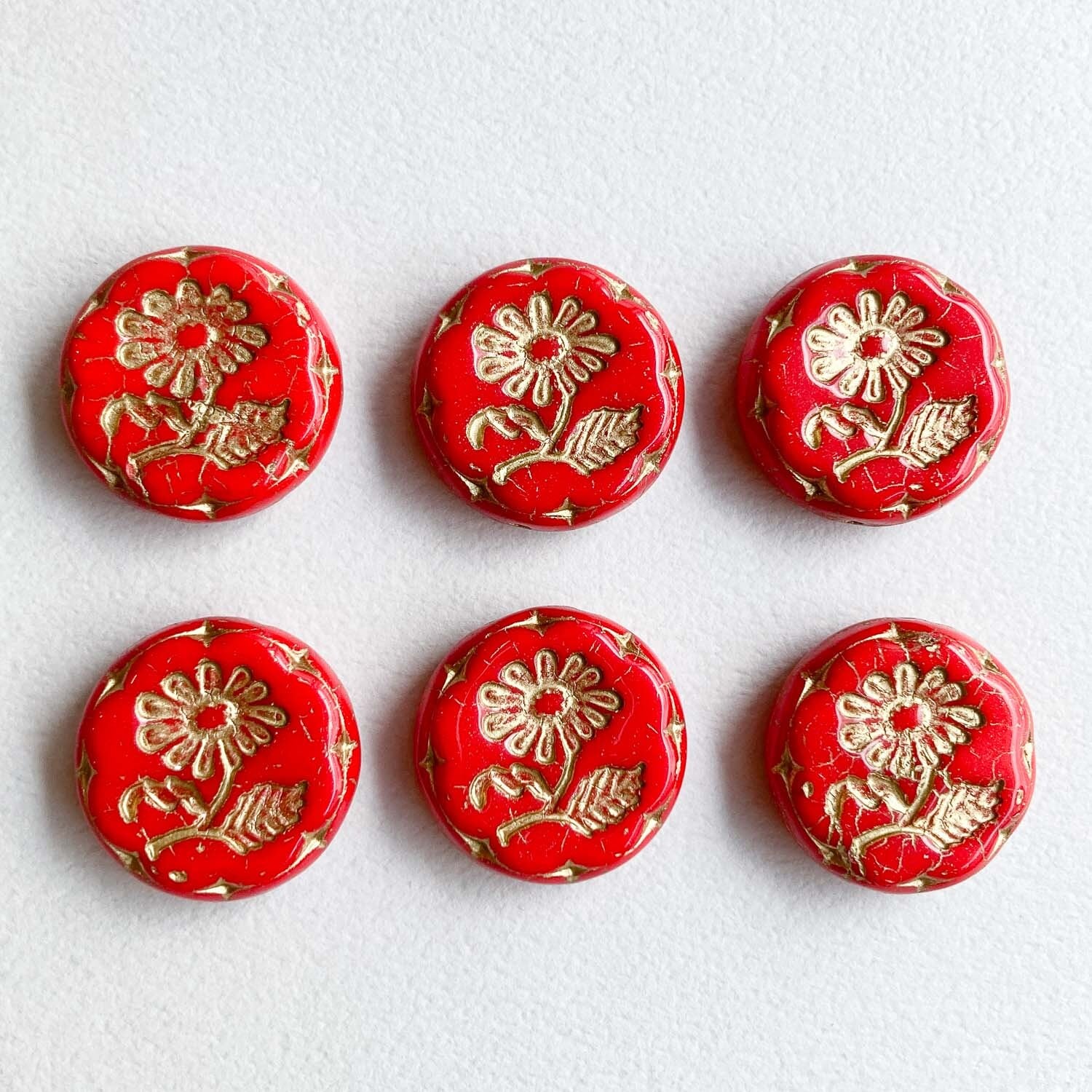 新色追加〉花柄ラウンドチェコガラスビーズS（18mm/ゴールド） | Dua