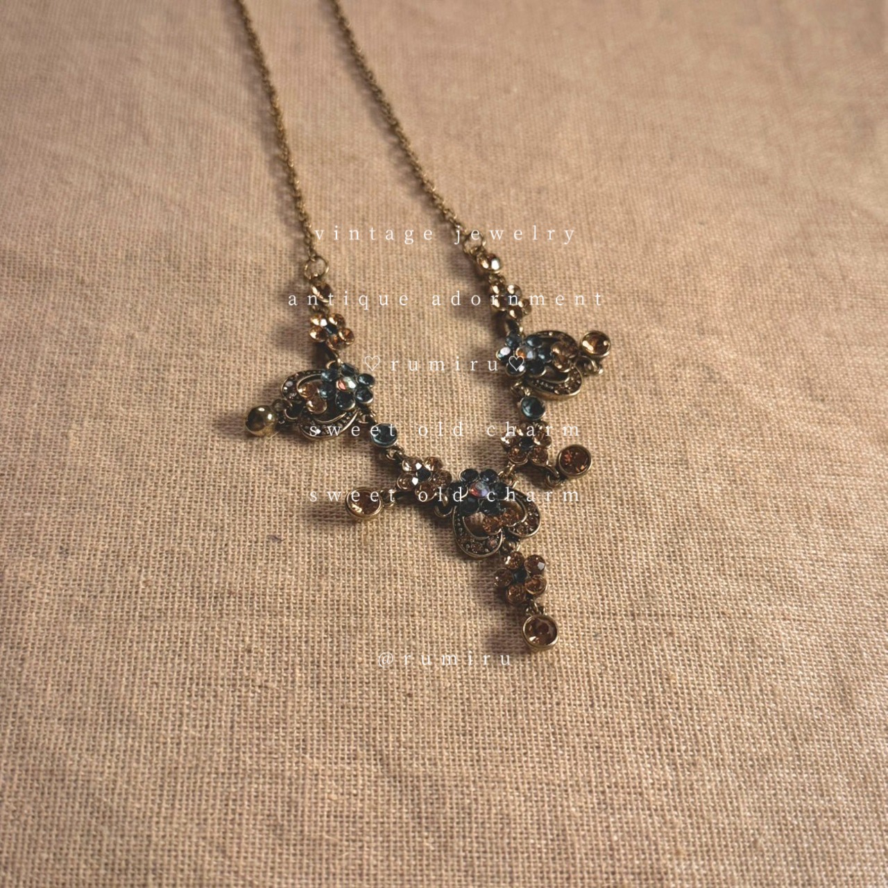 ハンドメイド アンティーク ブルー きらめき レトロ ネックレス - 3