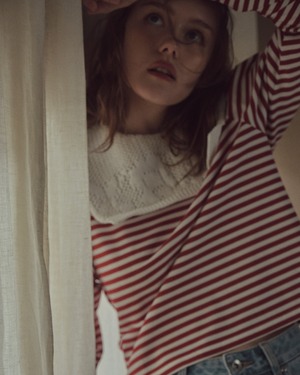 【nap】Crochet Collar Border Top / ナップ クロシェ カラー ボーダー トップ