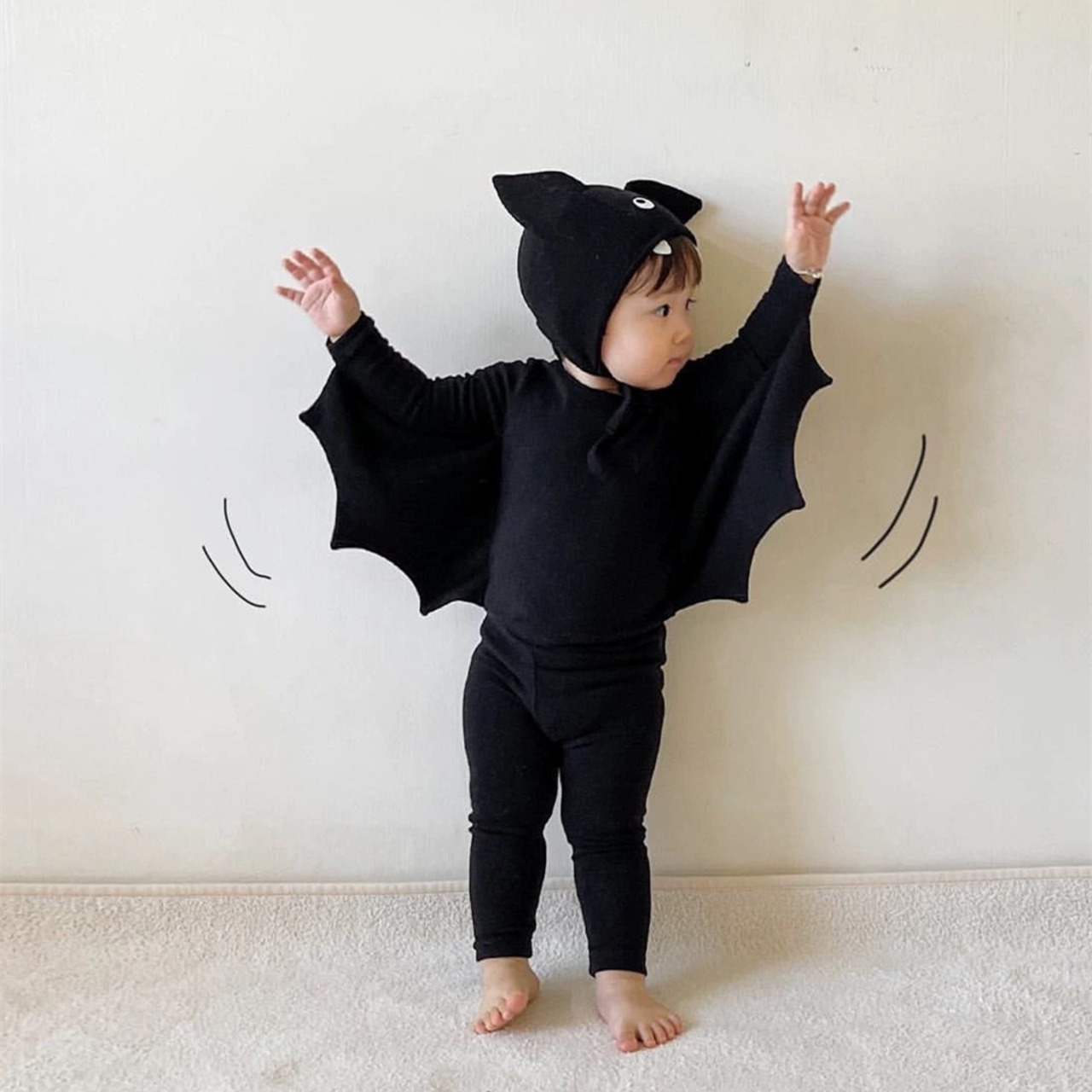 子ども ハロウィンレギンス帽子セット コウモリ 90 黒 色っぽ ベビー 