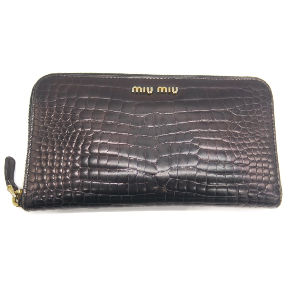 Miu Miu ミュウミュウ クロコ型押し ラウンドファスナー 長財布