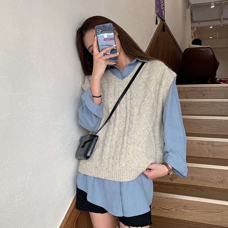 ルーズノースリーブセーター レディーススプリングスタイルVネックニット 春物 試着室58590625941