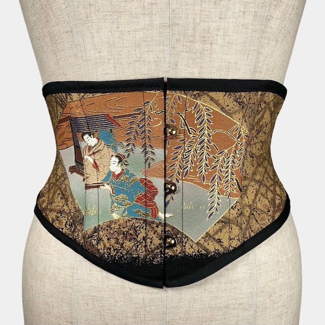 着物コルセット（地紙に浮世絵・黒留袖より制作）Kimono Corset (Ukiyoe・Made of Kurotomesode Kimono)