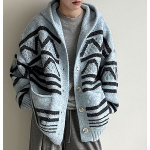 border hooded knit cardigan J00043