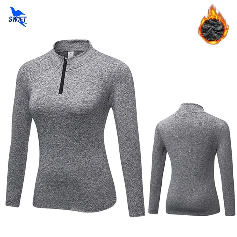 冬の女性の圧縮プラスベルベット長袖 tシャツスリムフィットランニングフィットネスヨガ服スキンタイト速乾熱トップ