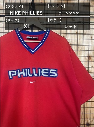 NIKE PHILLIES ナイキ/NFL ゲームシャツ レッド XL NFL プルオーバー ストリート スト男 スト女     フットボール 古着 90年代 90s
