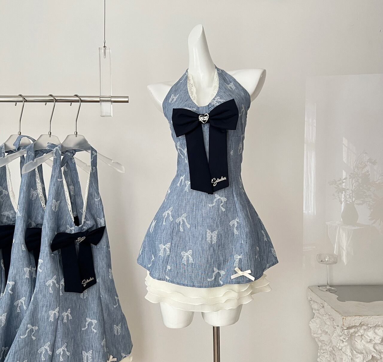 【dress】レースドッキングフリルホルターネックワンピース M33113