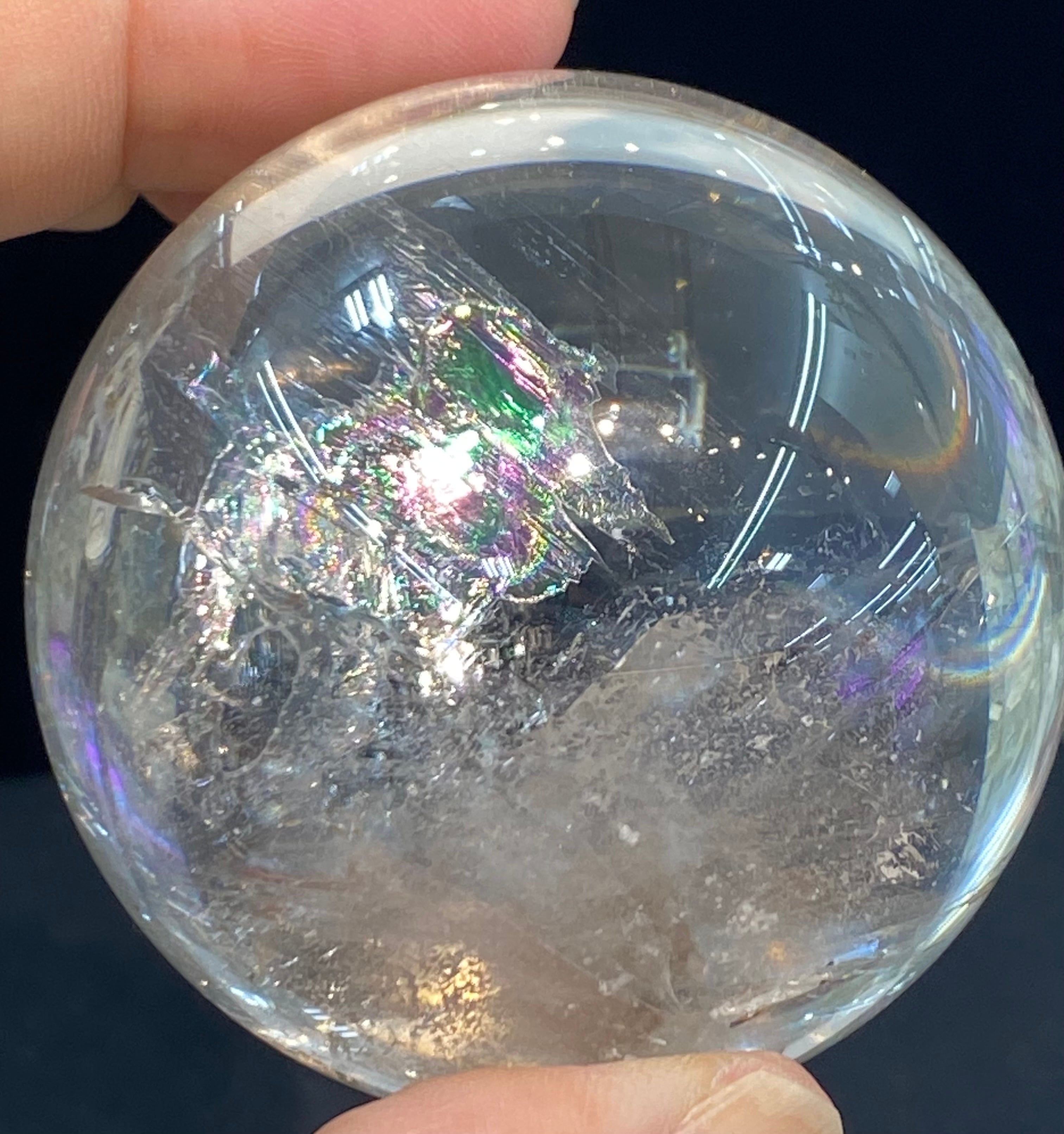 パイライトインクォーツ 六面体パイライト 貫入結晶 ルチルの噴水 激レア！ レア パイライト入り！虹入り！水晶丸玉 パイライトインクォーツ丸玉