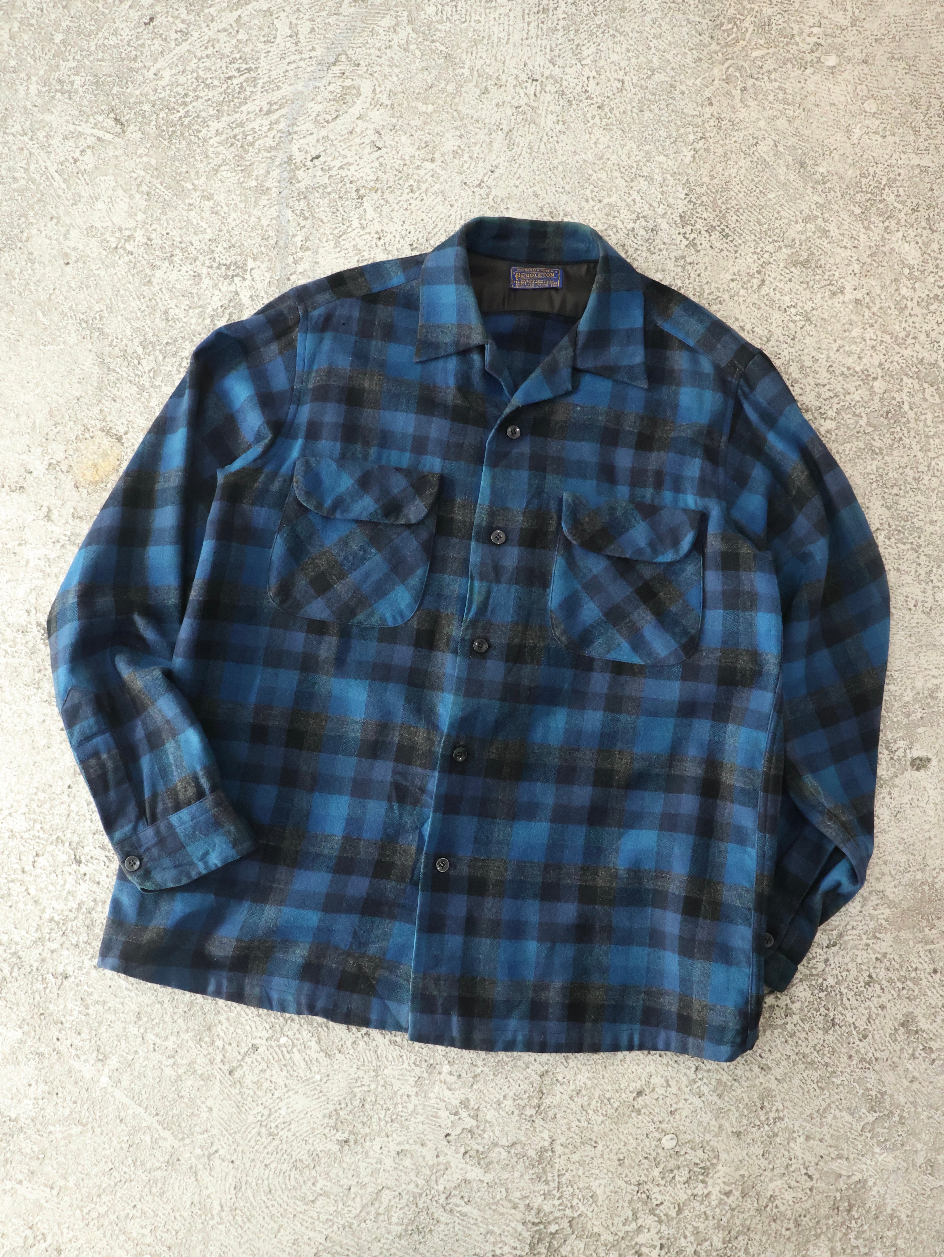 60s Pendleton wool board shirt 表記M ブルー チェック ウール ボード