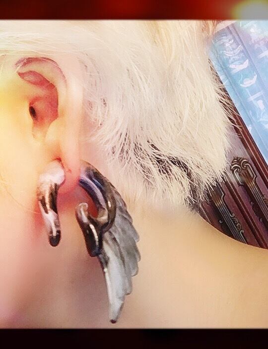 00G 10mm 1pc マーブル 大理石 ウィング 羽根 ピアス アクリル フック ハンガーピアス