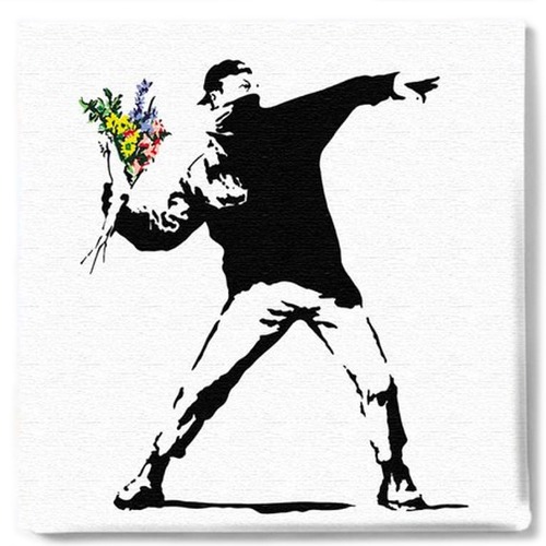 バンクシー(Banksy) リアルキャンバスARTパネル(日本正規ライセンス/LOVE IS IN THE AIR) ☆数量限定品