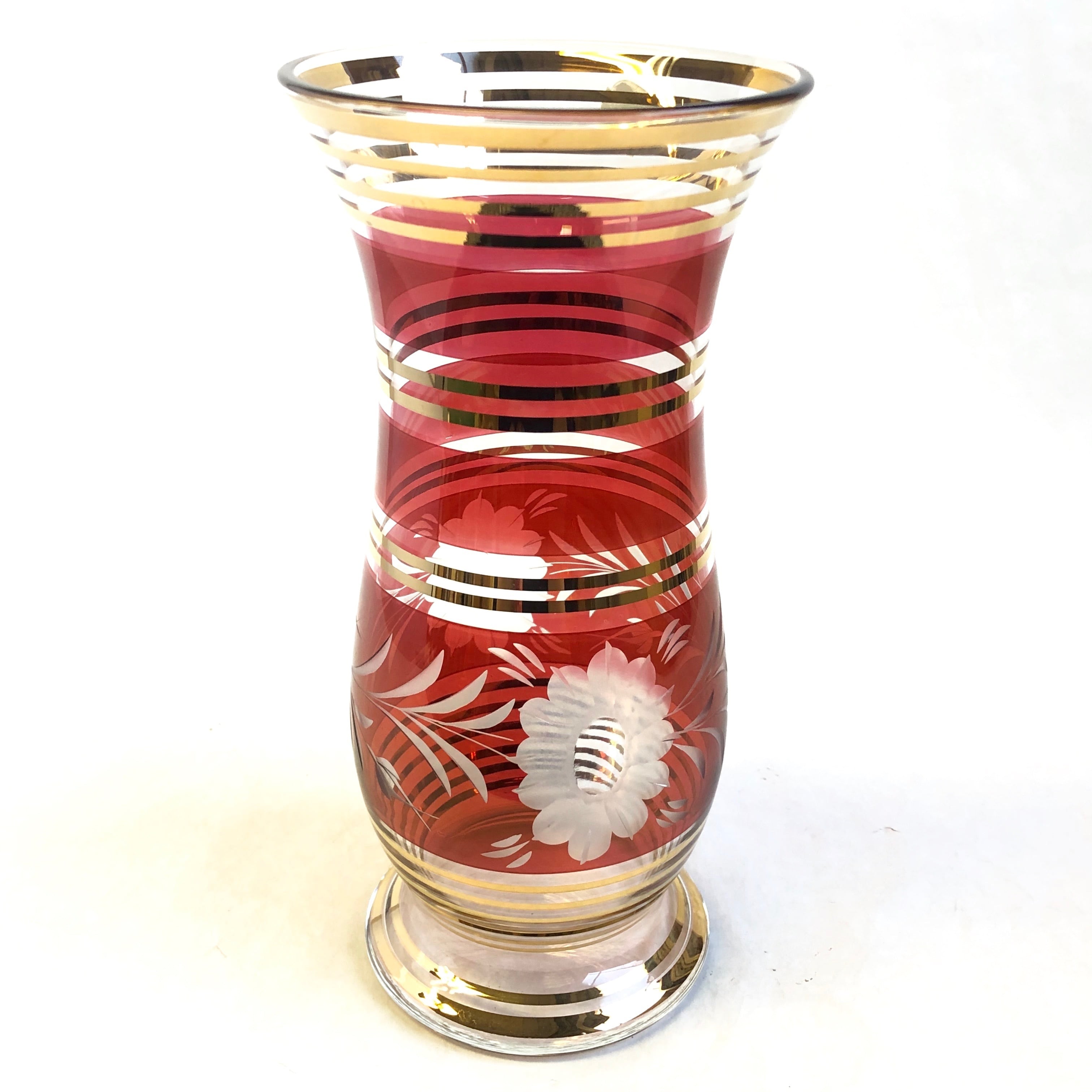 花瓶　ボヘミアグラス　大型　ボヘミアンガラス　赤　金彩　チェコスロバキア　レッド