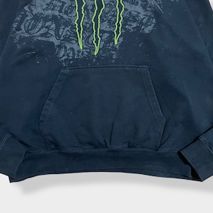 【MONSTER ENERGY】モンスターエナジー　ロゴ パーカー フーディー プルオーバー X-LARGE ビッグシルエット 黒 蛍光色 企業系 オフィシャル アドバタイジング US古着