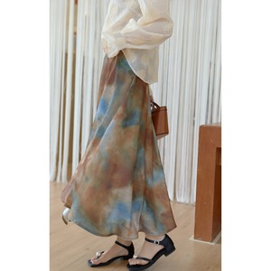 Oil painting style bleach-dyed A-line skirt 1813