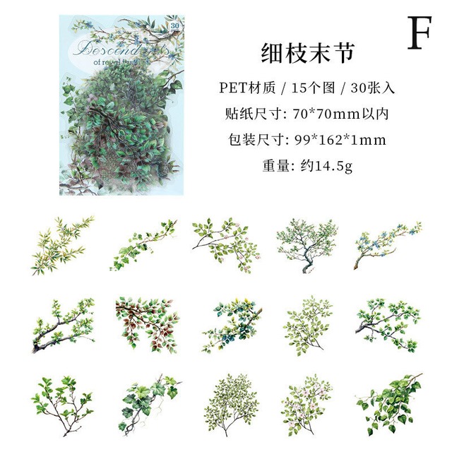 花枝のPETシールセット　15種30枚入り　金枝玉叶（Golden Branches and Jade Leaves）シリーズ[YX-14s]