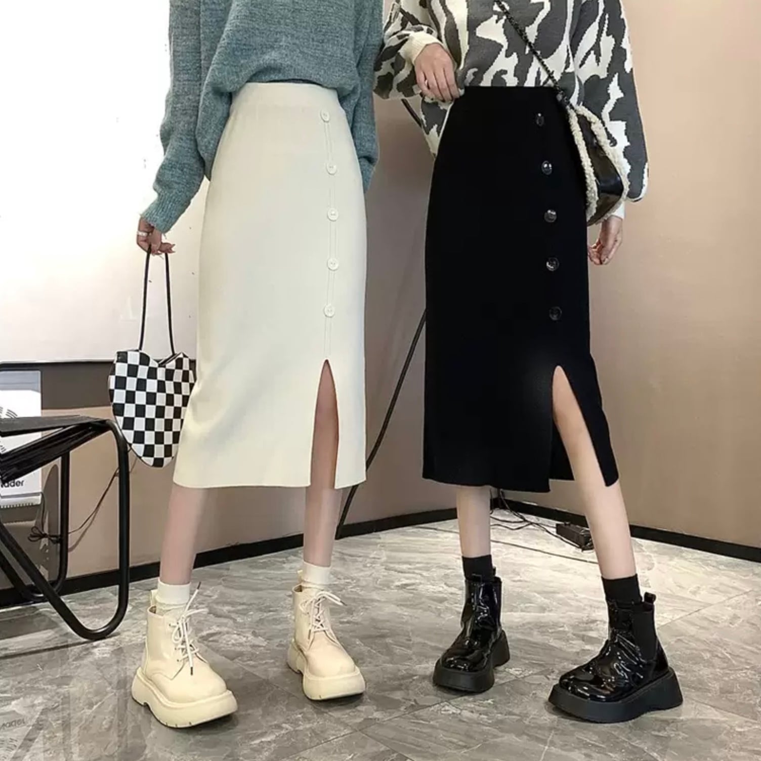 スリット入りで動きやすい タイト スカート ブラック ホワイト 大人女子 ミモレ丈 女っぽ カジュアル 脚長 細見え Lamitte Deco トレンド 韓国ファッション ショップ Base店 スリット入りで動きやすい タイト スカート ブラック ホワイト 大人女子 ミモレ丈 女っぽ カジュアル 脚長 細見え Lamitte Deco トレンド 韓国ファッション ショップ Base店