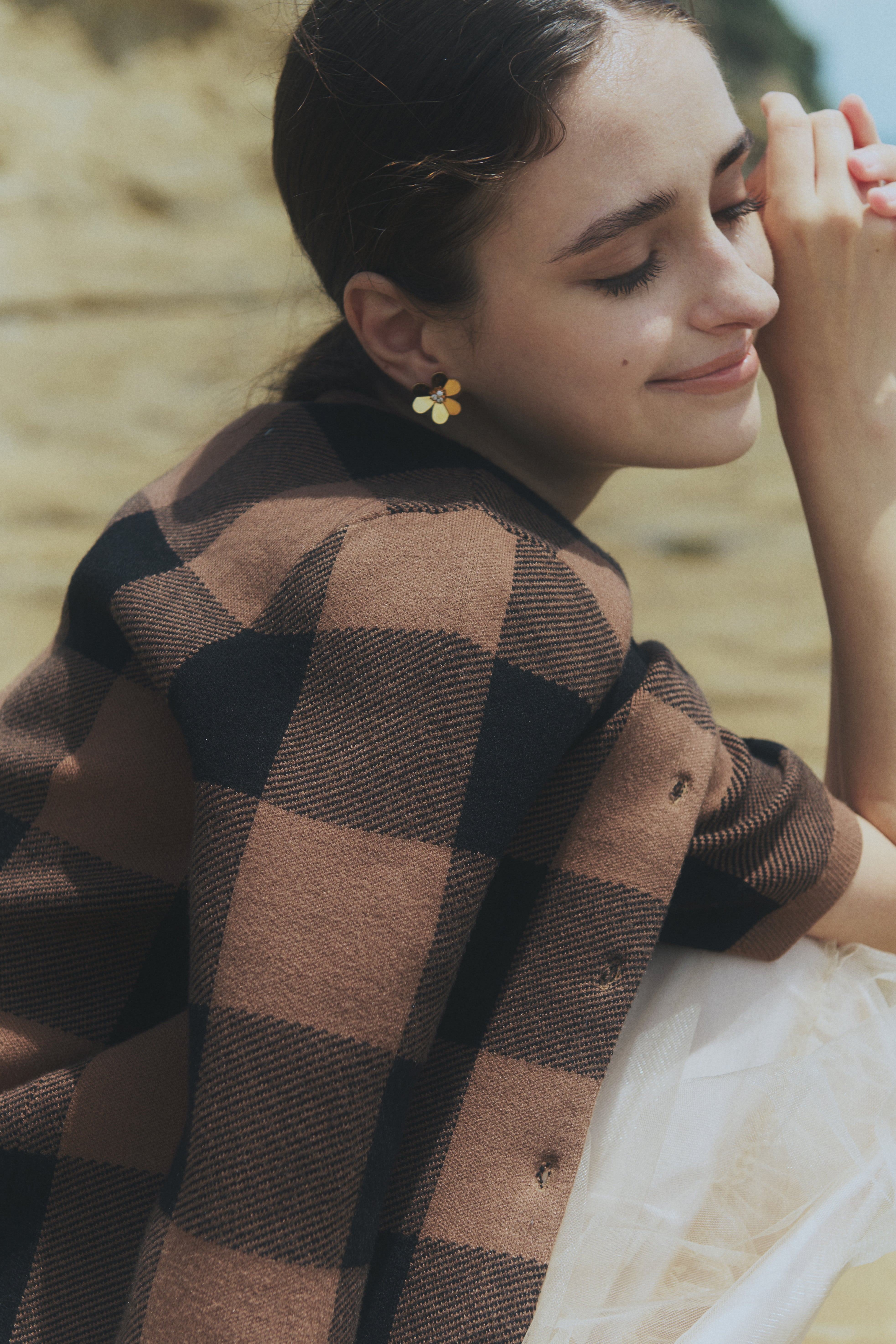 Block check knit ensemble | Bluelea