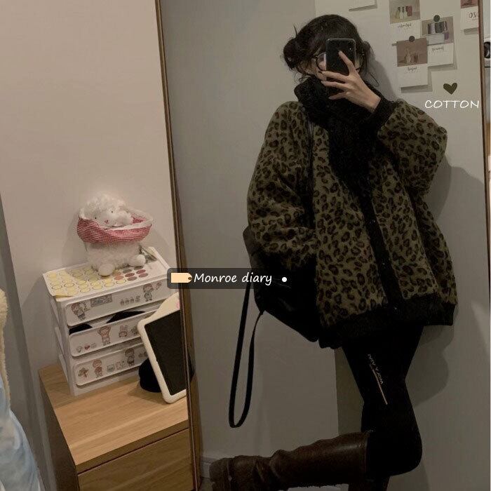 スタンダードスタイルレオパードプリント柄コート オータムウィンタールーズ レトロ 秋物 冬物 モンロー22459491268