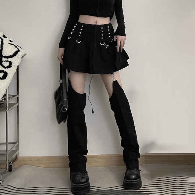 【Styleシリーズ】★スカート+ズボンの筒★ ボトムス 個性的 ブラック 黒い ファッション 着痩せ S M L XL