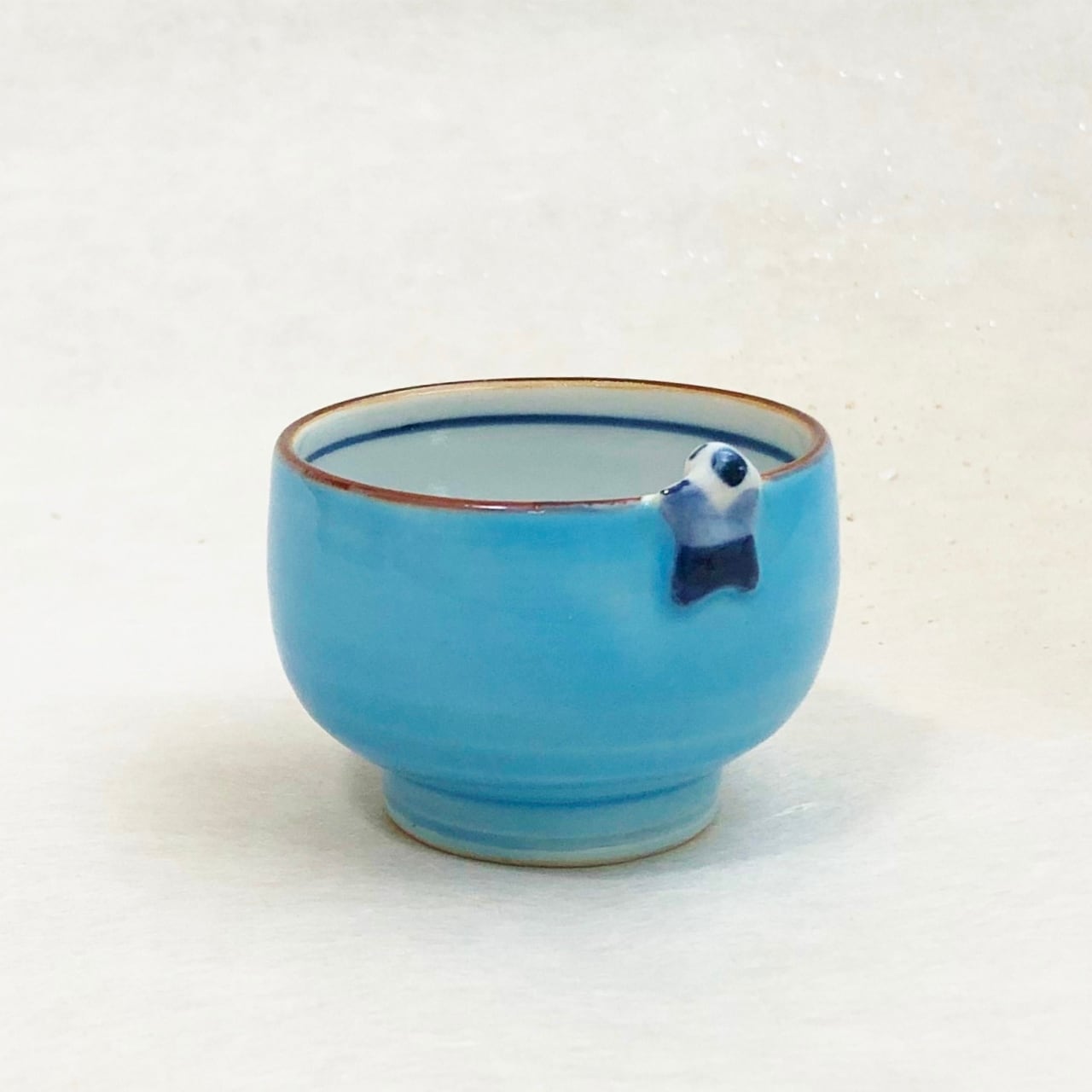 <昇峰窯>色交趾唐子付き ぐい吞み(水色)