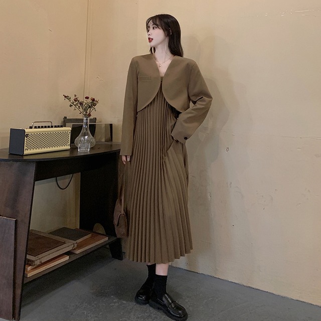 サブカル 服 地雷系 通販 ジャケット ノースリーブ ツーピース セットアップ プリーツスカート 大人増し フェミニン 大人可愛い ワンピ ハイウエスト 上品 甘め 20代 30代