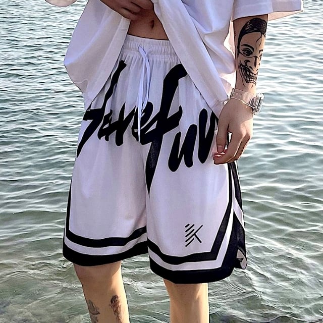 【予約販売】ハーフパンツ メンズ ストリートアメリカン HIPHOP ブラック/グリーン/ホワイト バスケットボール ユニフォーム風 カジュアル スタイリッシュ こなれ感 お洒落 韓国 トレンド 春 秋 夏 S/M/L/XL/2XL