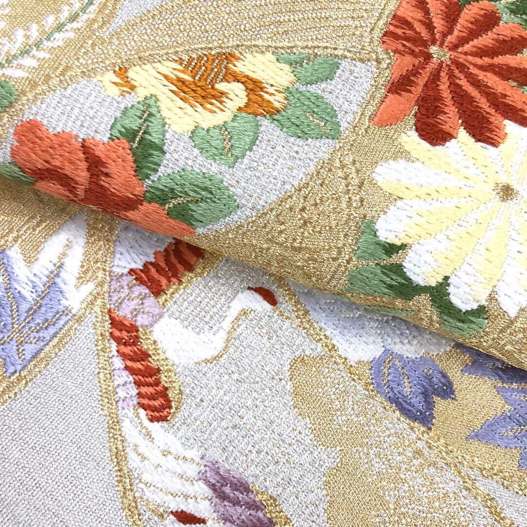 付け帯 刺繍 絽 花模様 夏帯 着物 053w o 愉し