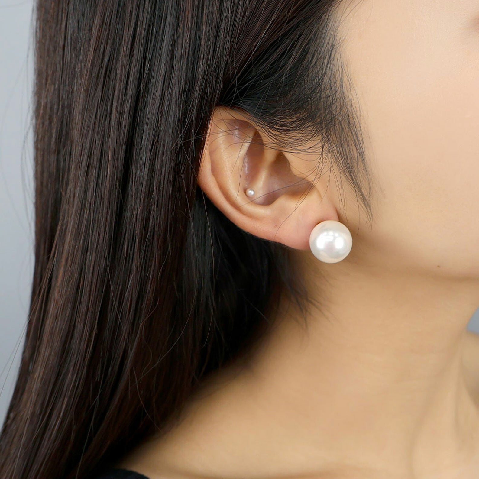 【SELECT】サージカルステンレス/大ぶりパールイヤリング ねじ式 金属アレルギー対応 韓国製