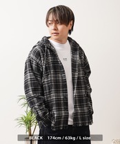 ◆フリンジ チェックシャツパーカー◆wi-552025