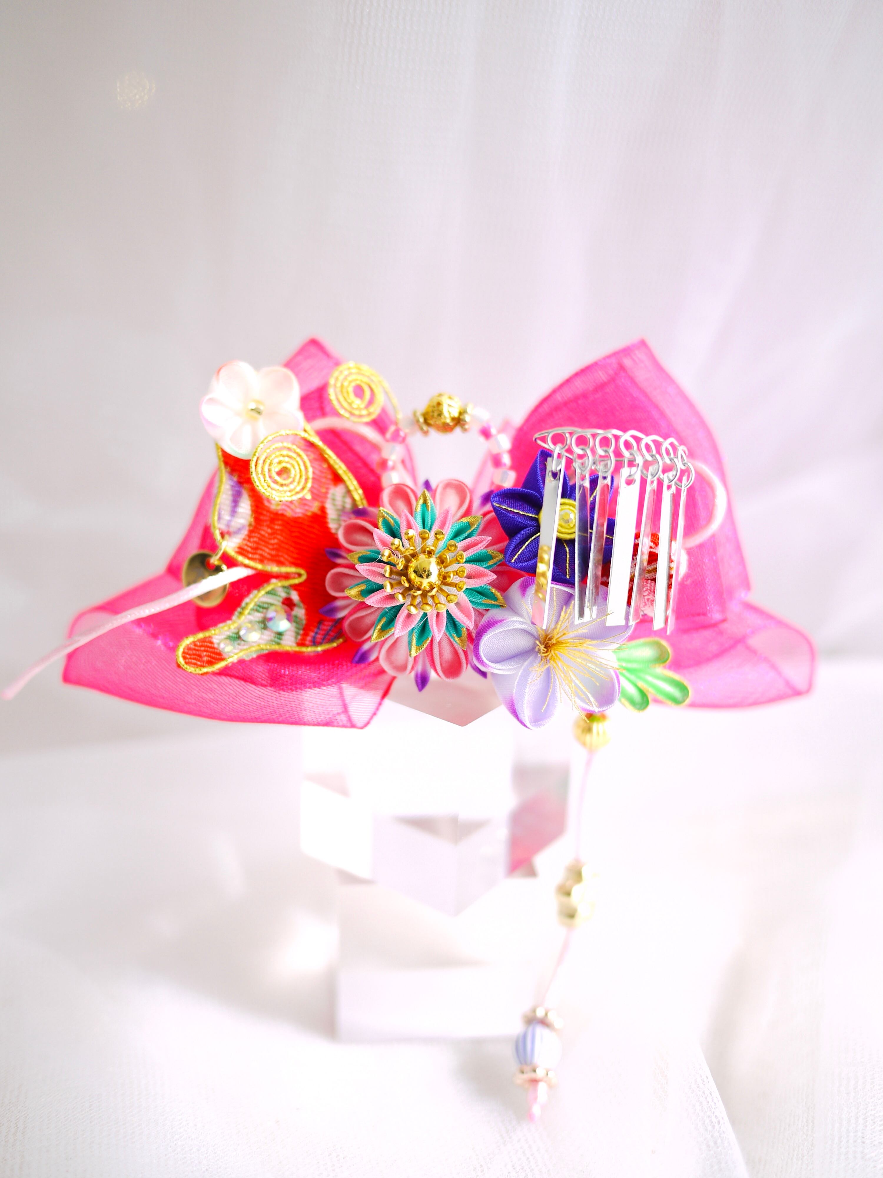 【醉蝶花】バレッタタイプ花かんざし・野いちご