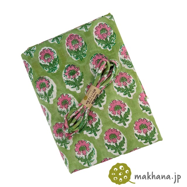 インド産ハンドブロックプリント生地＆丸紐のセット（生地1m＋丸紐2m）NHB246