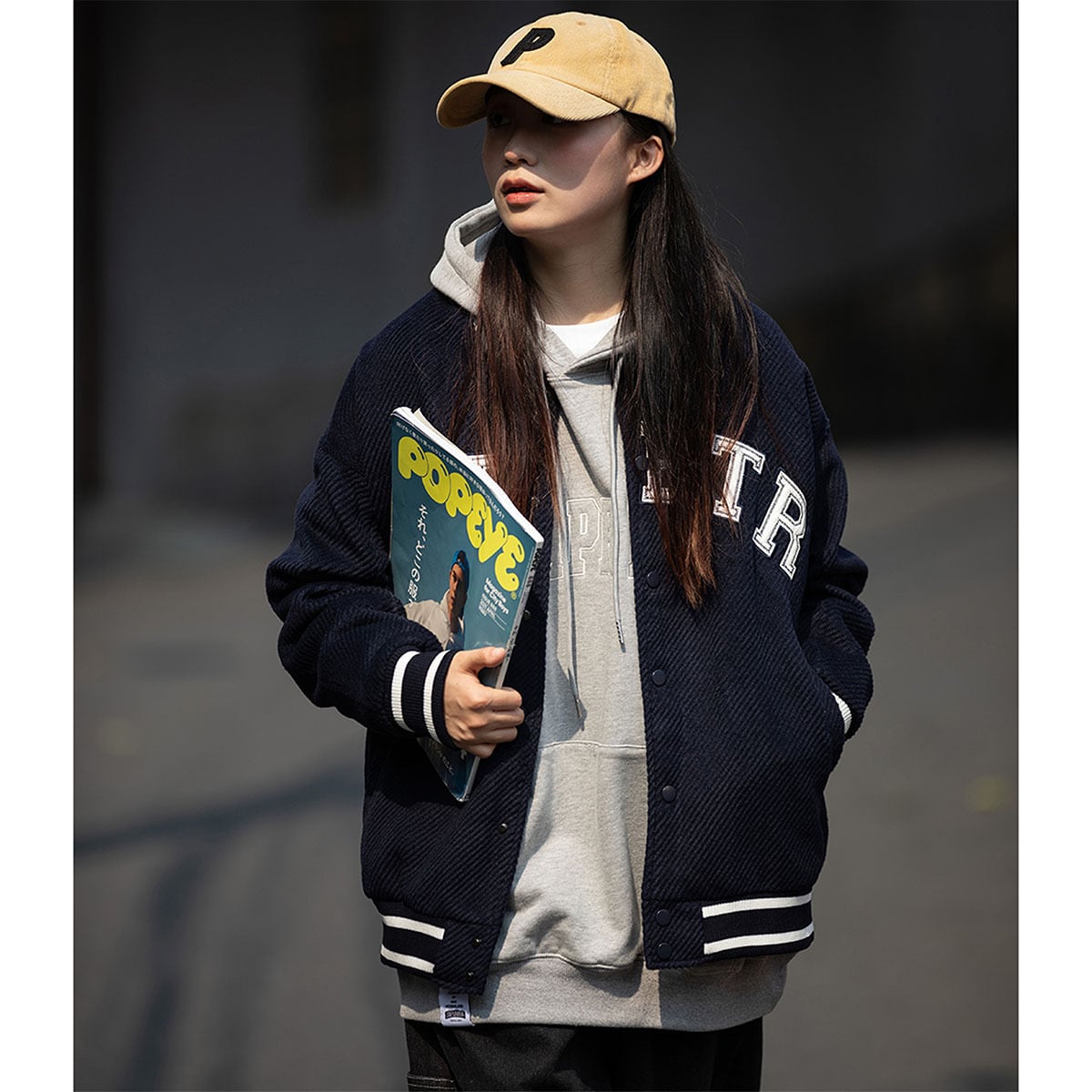予約品】FOCOS スタジャン オーバーサイズ ジャケット メンズライク オーバーサイズ ゆったり ストリートファッション ストリート女子 韓国ファッション  2カラー 16322(ユニセックス) @Mobon_store