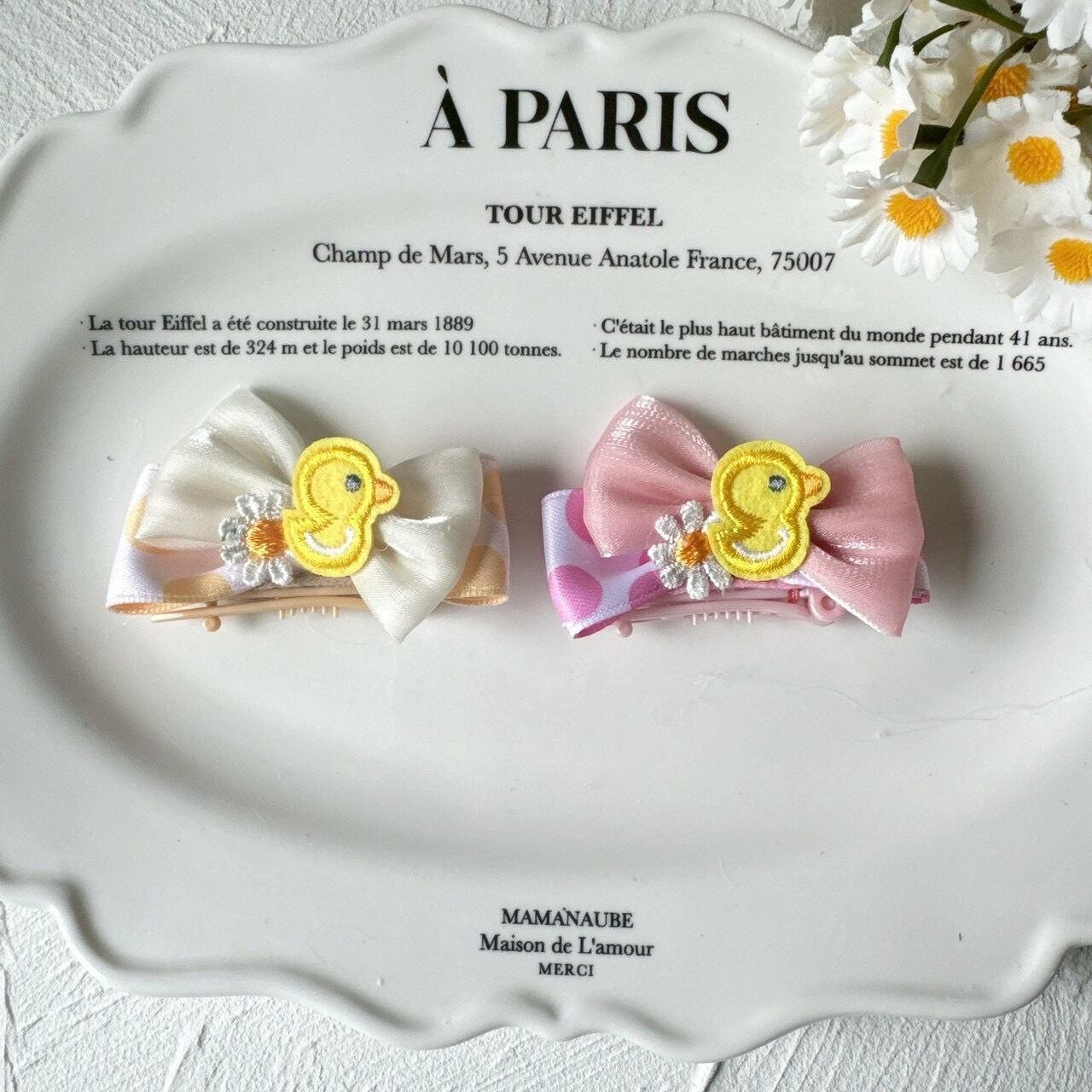 ひよこのドットリボンバレッタ