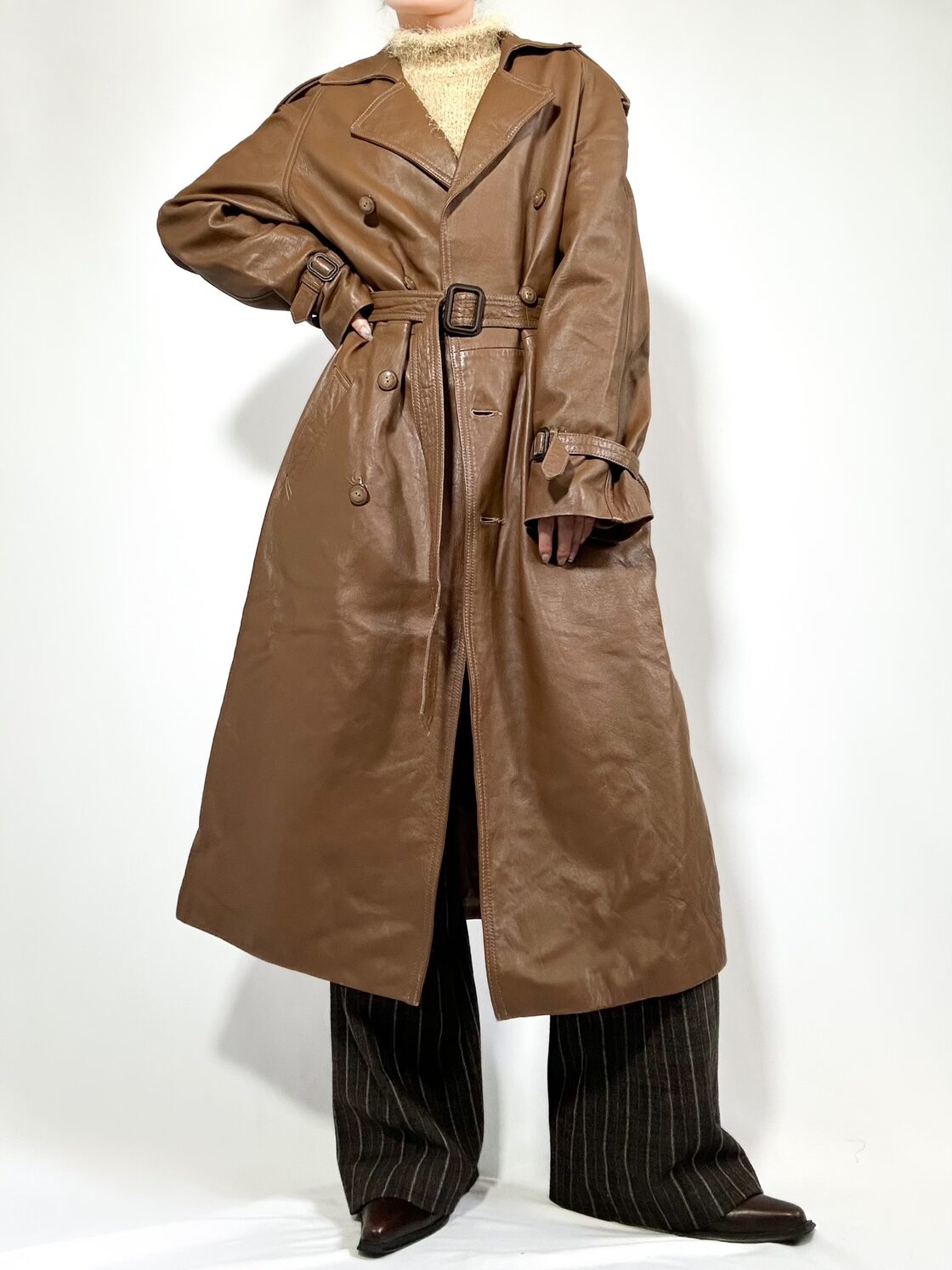M.I.C CUIR】vintage long leather coat M.I.C CUIR フランス軍 レザー 