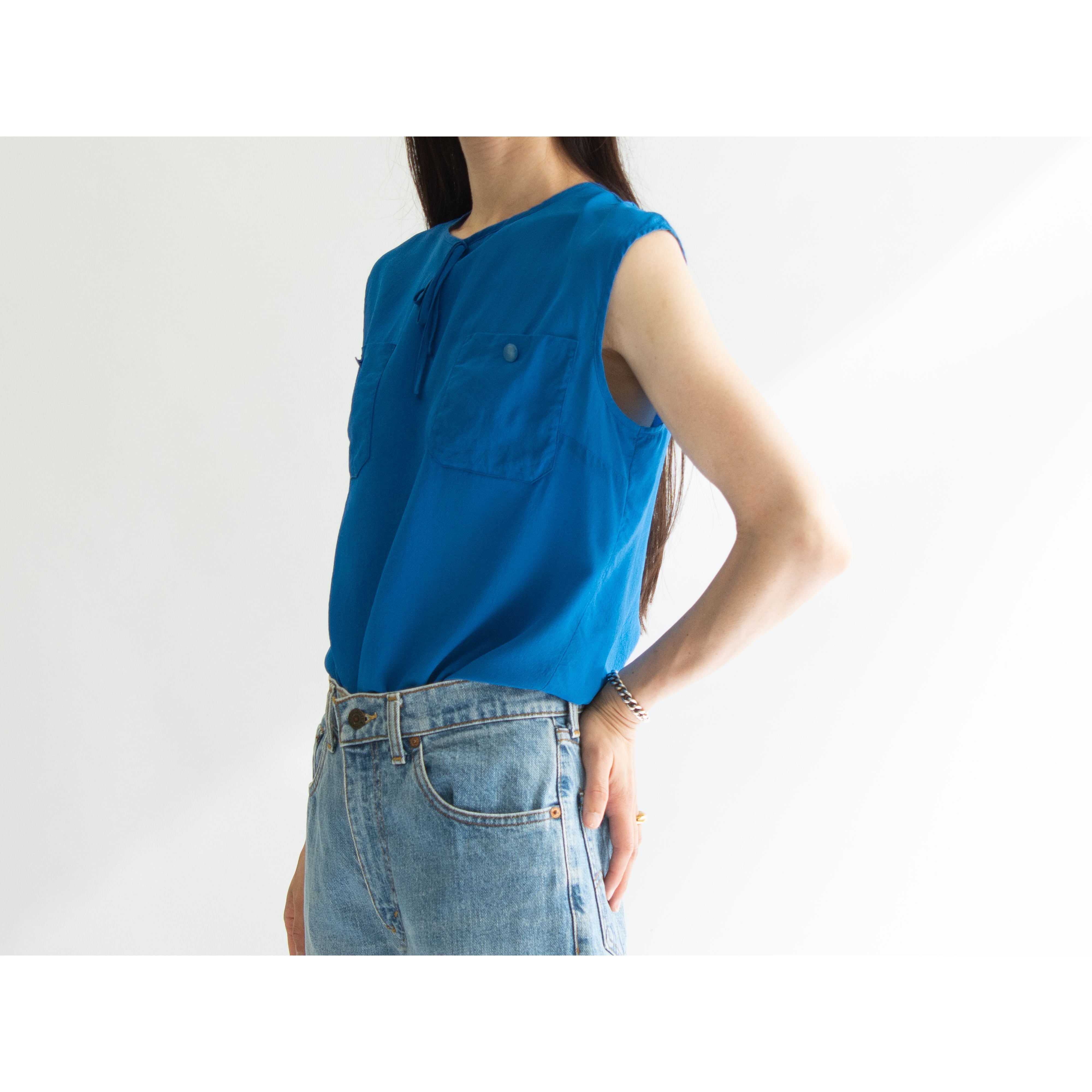 CELINE】Made in France 80-90's 100% Silk Sleeveless Blouse