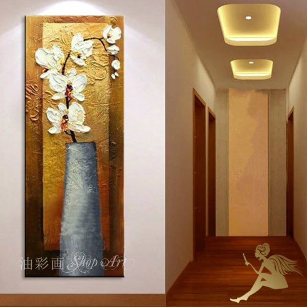 1パネル 縦 花瓶の白い花 油彩画 インテリア モダン アートパネル