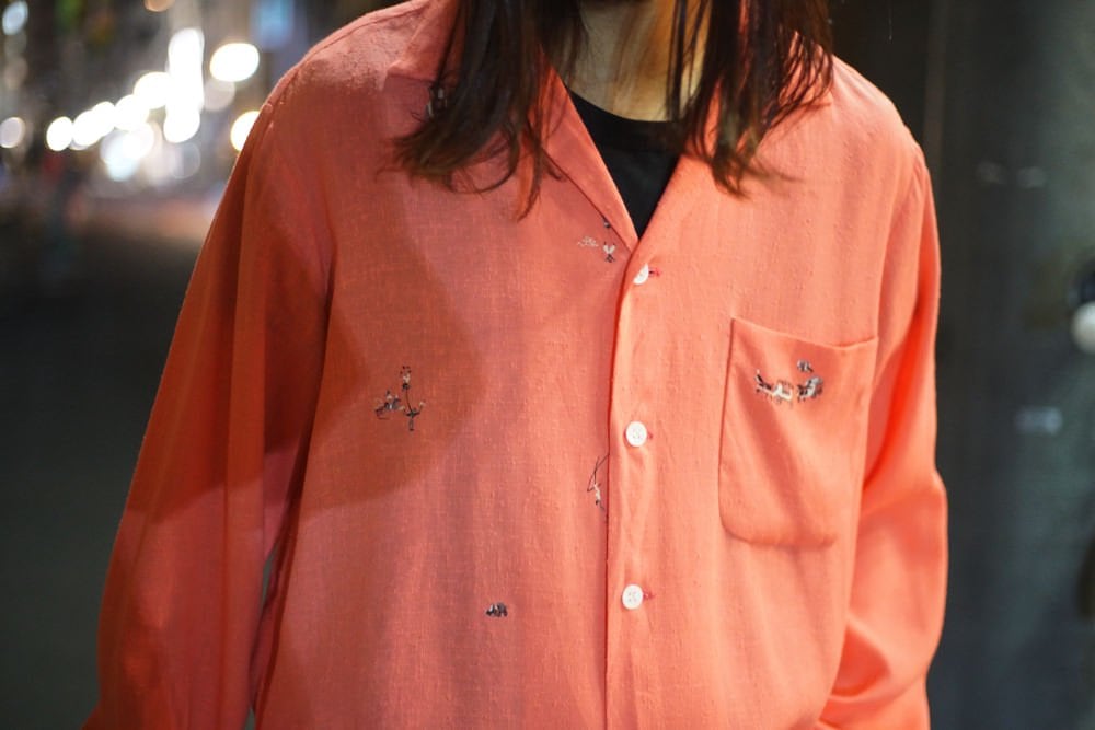 RHODES] Vintage Rayon Open Collar Shirt [1950s-] Vintage Rayon