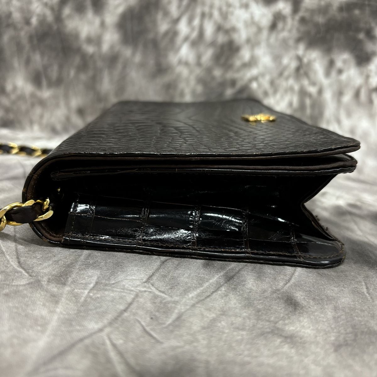 シャネル　財布 CHANEL 長財布 黒 クロコダイル