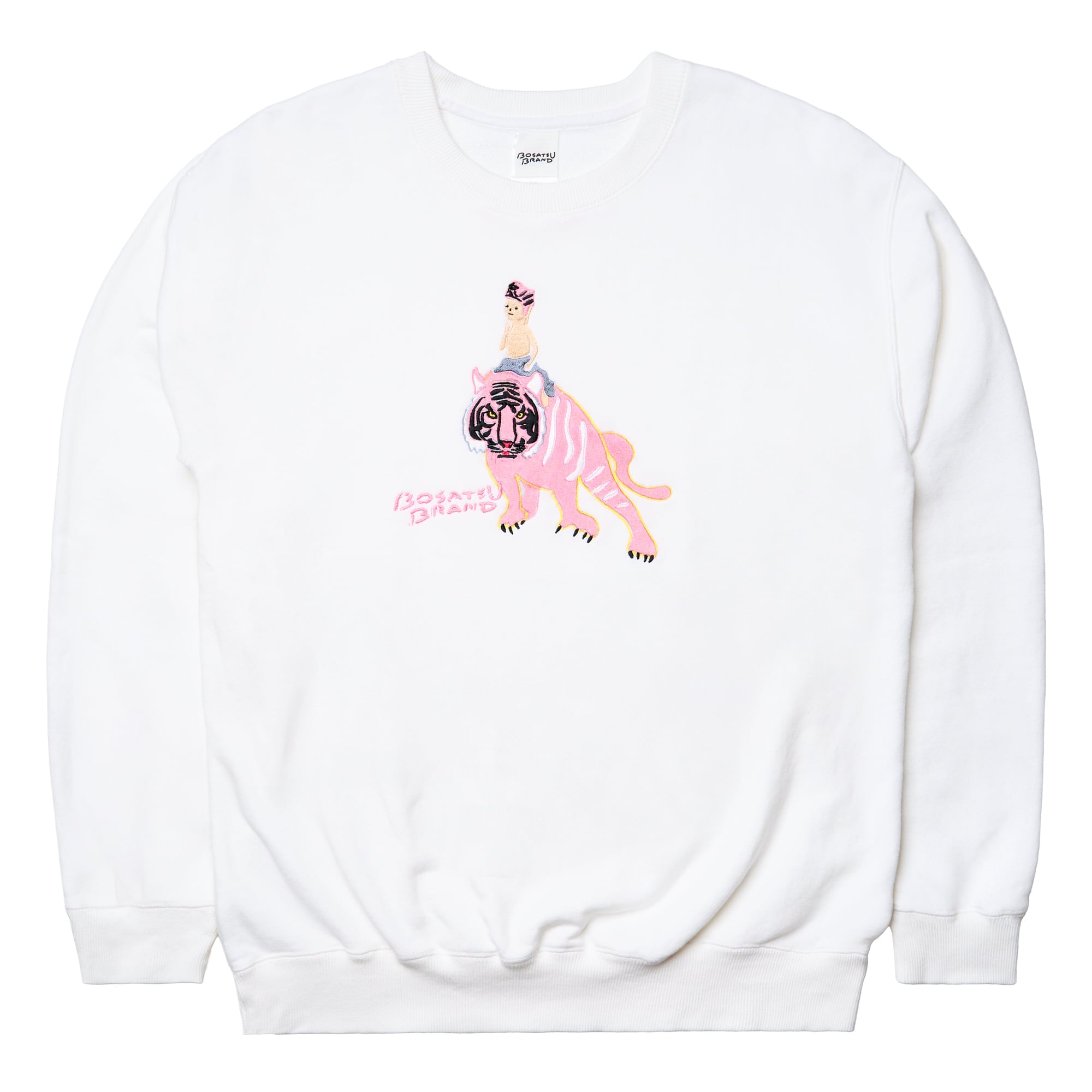 虎乗り弥勒菩薩 仏像 トレーナー (刺繍) ホワイトxピンク 10.0oz