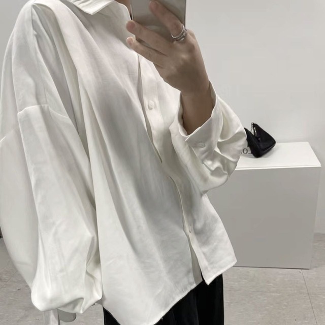 Back pleats oversized long sleeve shirt【2color】 C0993