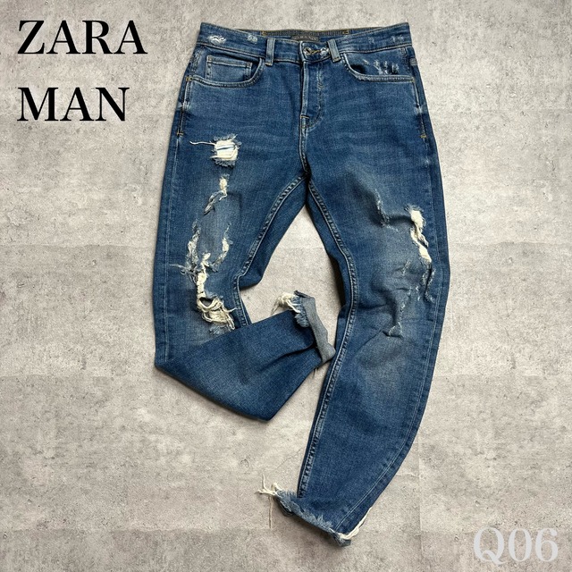 ザラ マン ZARA MAN ダメージ加工 スキニー カットオフ デニム パンツ 30 ■ Q06 【USED】