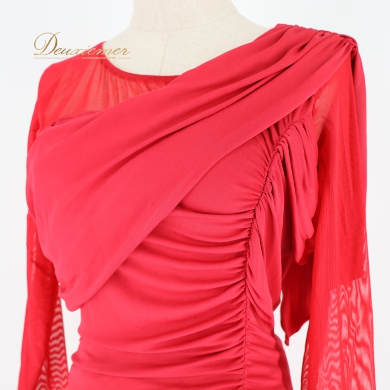 社交ダンス 衣装 ツーピース ピンク系 チャコットロイヤルダンス Chacott ROYAL DANCE 無地 シンプル 伸縮 ストレッチ ドレープ メッシュ 上品 タイト 練習 レッスン パーティー 長袖 鮮やか かわいい セットアップ 上下セット